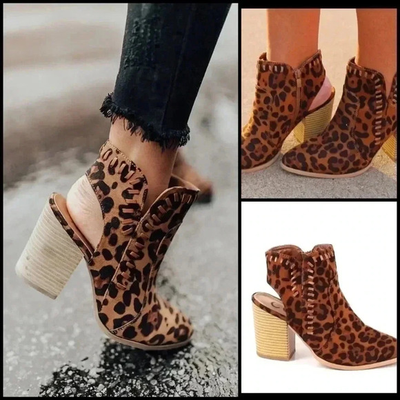 New! CCOCCI Cheetah Print Open Heel Booties Size 10 - Picture 1 of 7